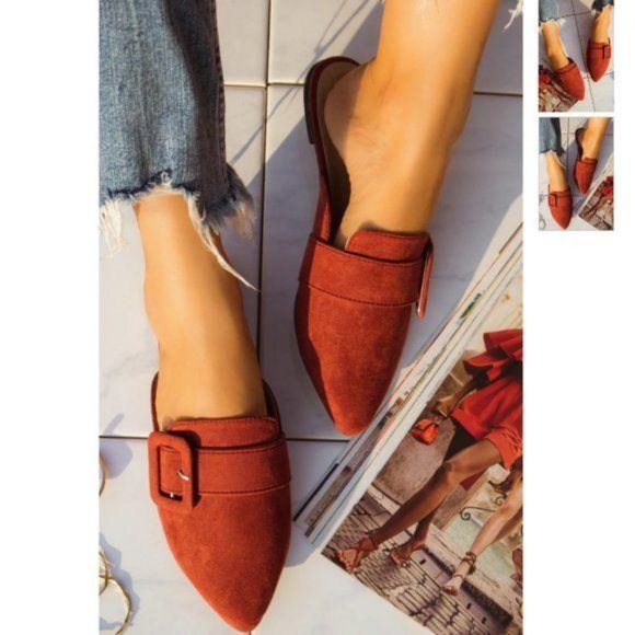 Faux Suede Buckle Mule in Merlot - Picture 5 of 7